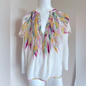 BCBGMAXAZRIA Tristen Silk Short Sleeve Blouse Feathers Size XS